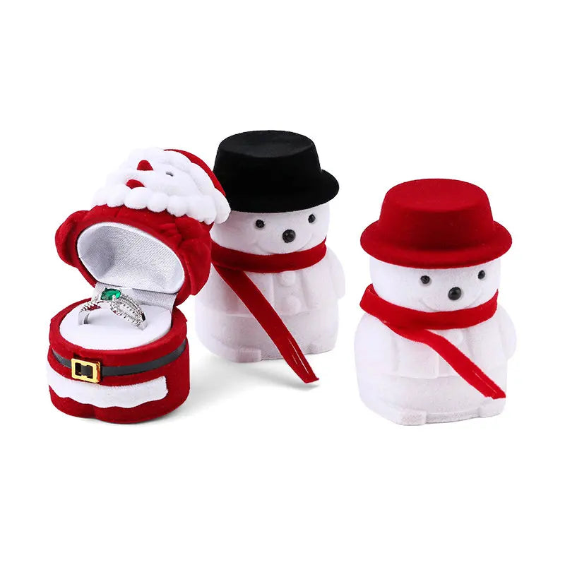 1 Piece Snowman Velvet Jewelry Box Santa Claus Ring Box Jewelry Container for Earrings Display Christmas Gift Box Holder