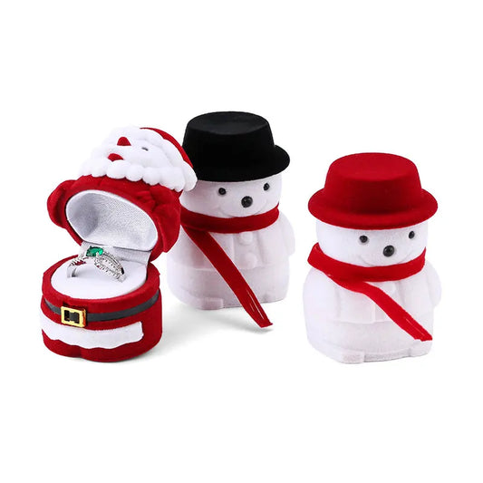 1 Piece Snowman Velvet Jewelry Box Santa Claus Ring Box Jewelry Container for Earrings Display Christmas Gift Box Holder