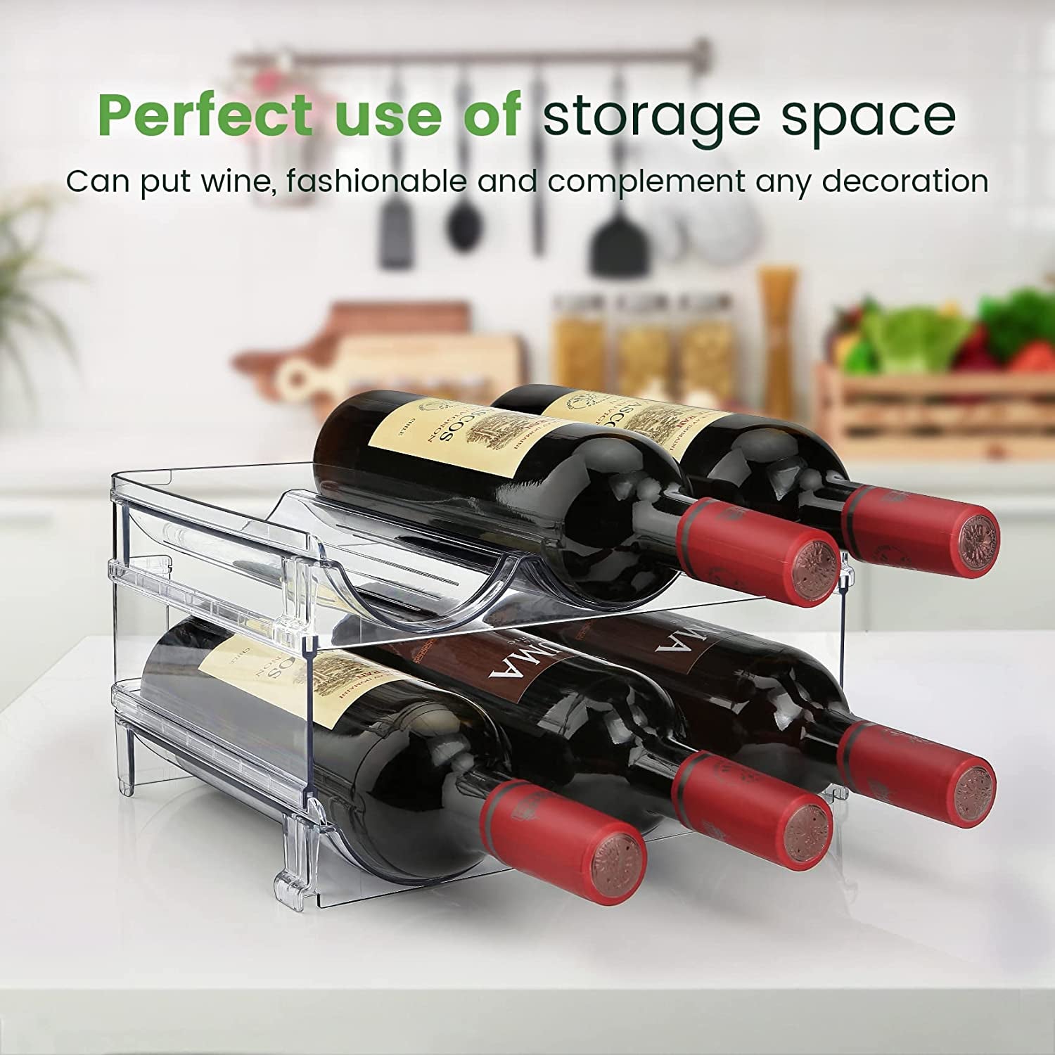 Water Bottle Storage Organizer Set - Stackable Cabinet Rack for Efficient Water Bottle Organization (2 Packs)