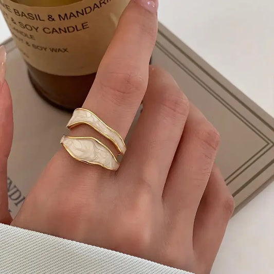 1Pc Vintage White Enamel Metal Irregular Shape Geometric Open Adjustable Ring for Women Girl Fashion Jewelry Birthday Gifts