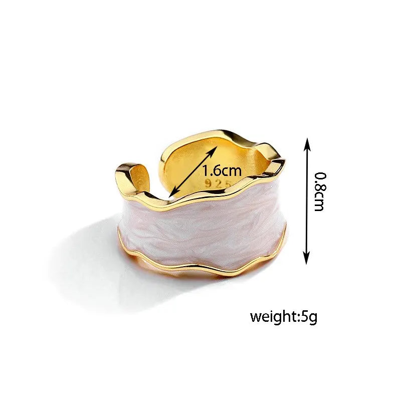 1Pc Vintage White Enamel Metal Irregular Shape Geometric Open Adjustable Ring for Women Girl Fashion Jewelry Birthday Gifts