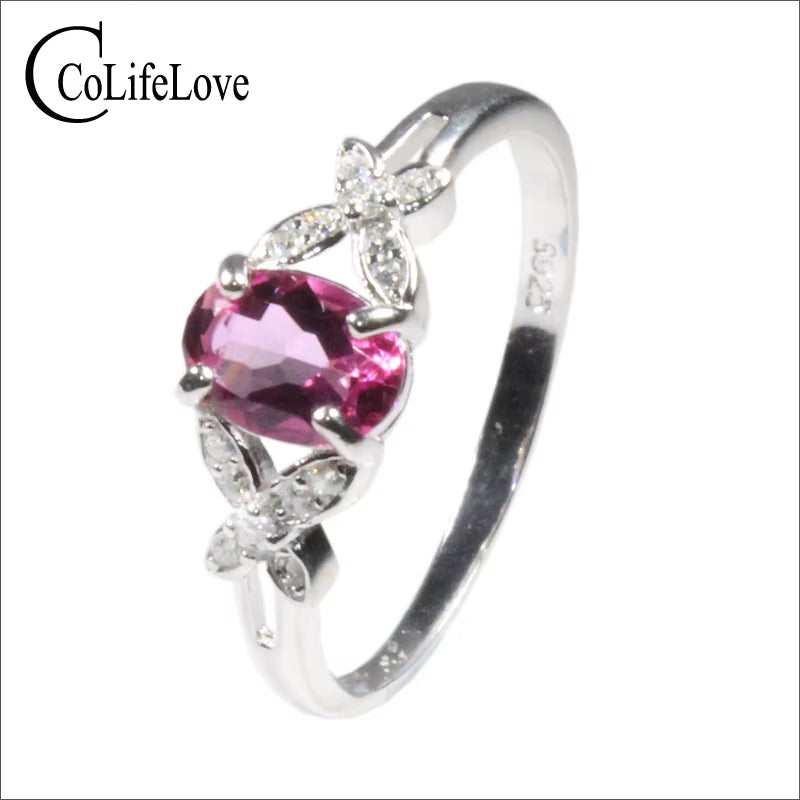 Colife Jewelry Fashion Silver Topaz Ring for Young Girl 5*7Mm Natural Pink Topaz Silver Ring 925 Silver Topaz Jewelry