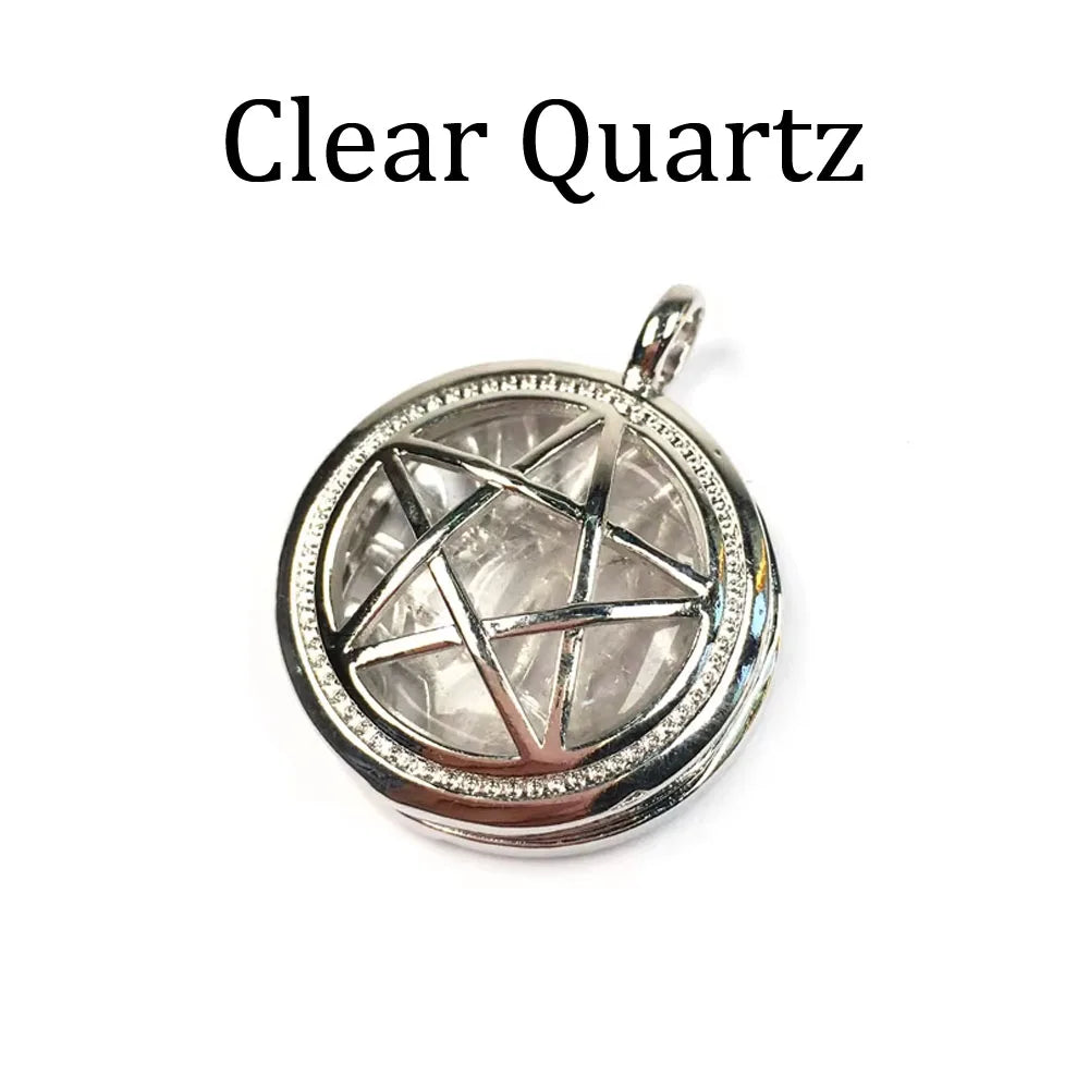 Natural Semi-Precious Stone Pendant round Pentagonal Alloy Cage Charms for Jewelry Making DIY Necklace Accessories Gift