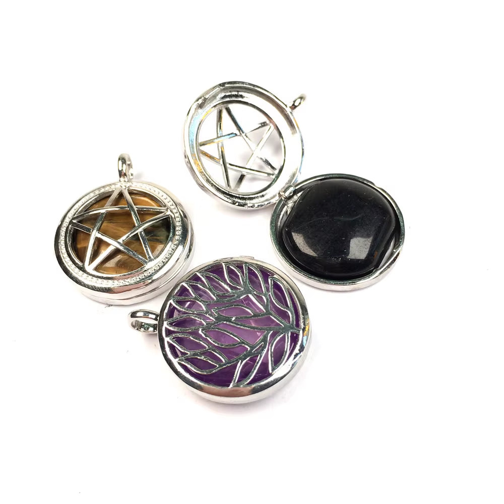 Natural Semi-Precious Stone Pendant round Pentagonal Alloy Cage Charms for Jewelry Making DIY Necklace Accessories Gift