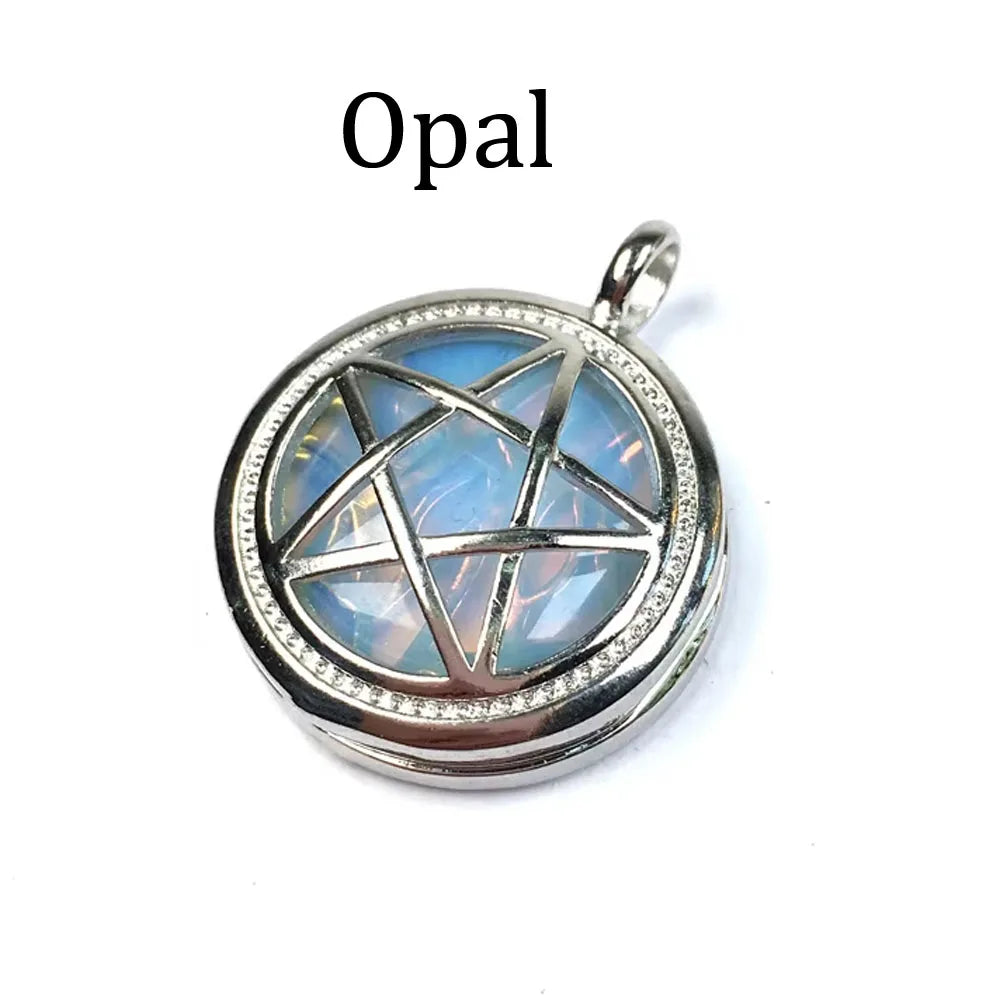 Natural Semi-Precious Stone Pendant round Pentagonal Alloy Cage Charms for Jewelry Making DIY Necklace Accessories Gift