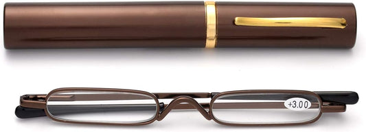 Lightweight Portable Mini Reading Glasses with Pen Clip Tube Case