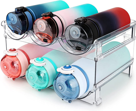 Water Bottle Storage Organizer Set - Stackable Cabinet Rack for Efficient Water Bottle Organization (2 Packs)