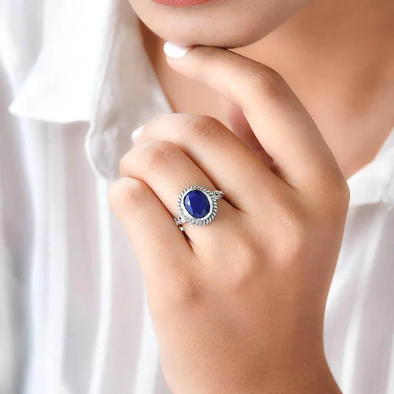 925 Sterling Silver Lapis Lazuli Crystal Chakra Reiki Ring for Women Jewelry Gifts for Women Birthday Gifts