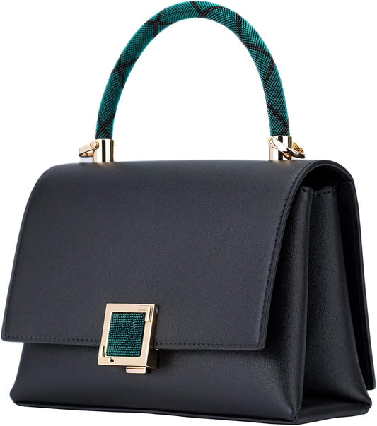 Women's Top Layer Leather Crossbody Handbag - Elegant One-Shoulder Design for Professional Use (LW002) - Black