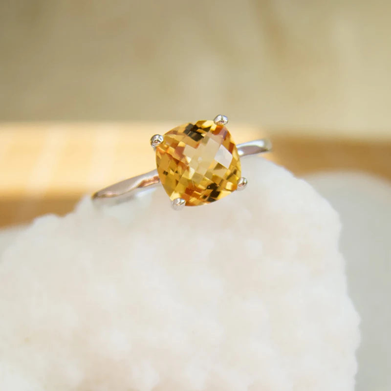 Hot Sale Luxury Silver Ring High Quality 100% Natural Citrine Ring Real 925 Solid Sterling Silver Jewelry for Lady Wedding Ring