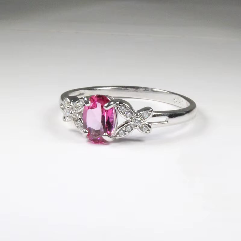 Colife Jewelry Fashion Silver Topaz Ring for Young Girl 5*7Mm Natural Pink Topaz Silver Ring 925 Silver Topaz Jewelry