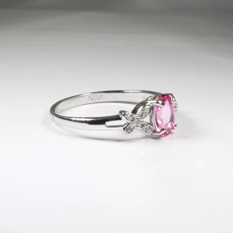 Colife Jewelry Fashion Silver Topaz Ring for Young Girl 5*7Mm Natural Pink Topaz Silver Ring 925 Silver Topaz Jewelry