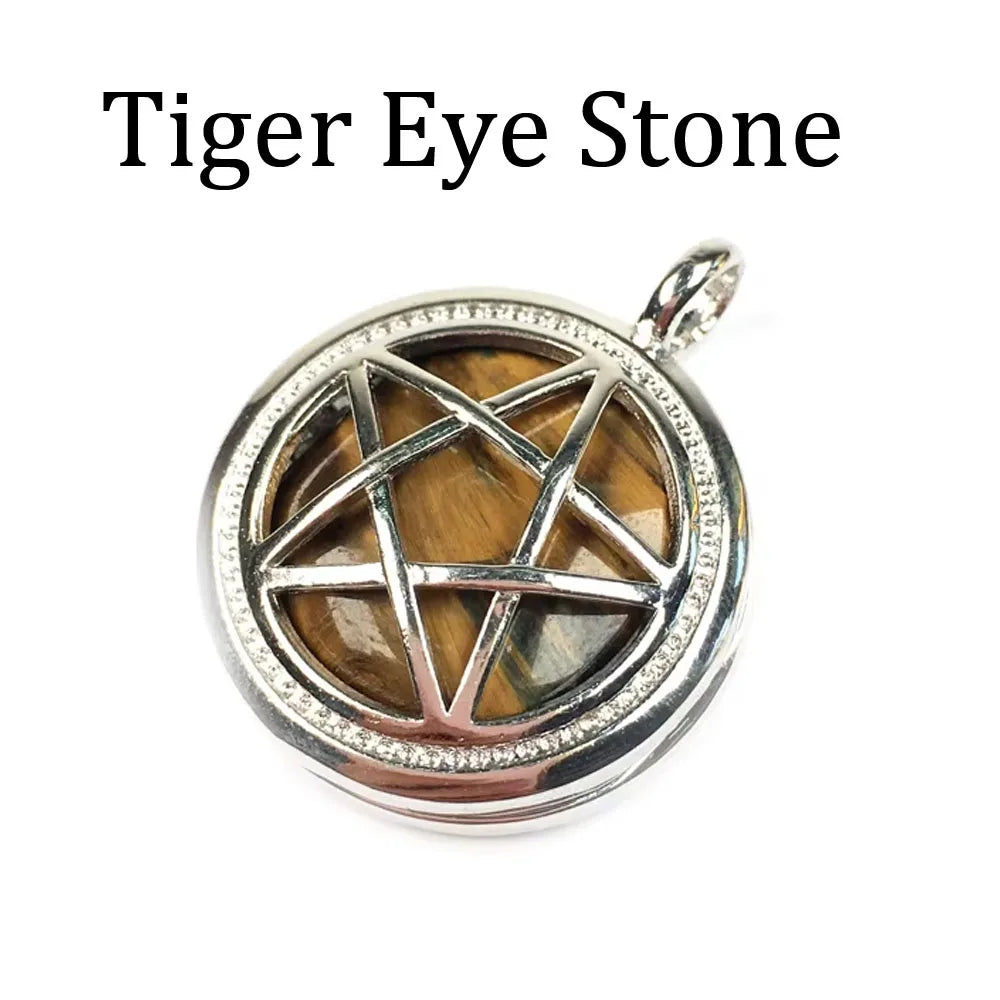 Natural Semi-Precious Stone Pendant round Pentagonal Alloy Cage Charms for Jewelry Making DIY Necklace Accessories Gift