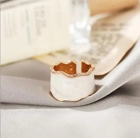 1Pc Vintage White Enamel Metal Irregular Shape Geometric Open Adjustable Ring for Women Girl Fashion Jewelry Birthday Gifts