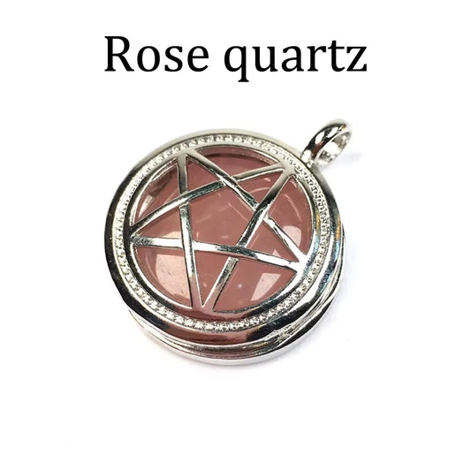 Natural Semi-Precious Stone Pendant round Pentagonal Alloy Cage Charms for Jewelry Making DIY Necklace Accessories Gift