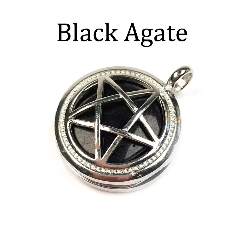 Natural Semi-Precious Stone Pendant round Pentagonal Alloy Cage Charms for Jewelry Making DIY Necklace Accessories Gift