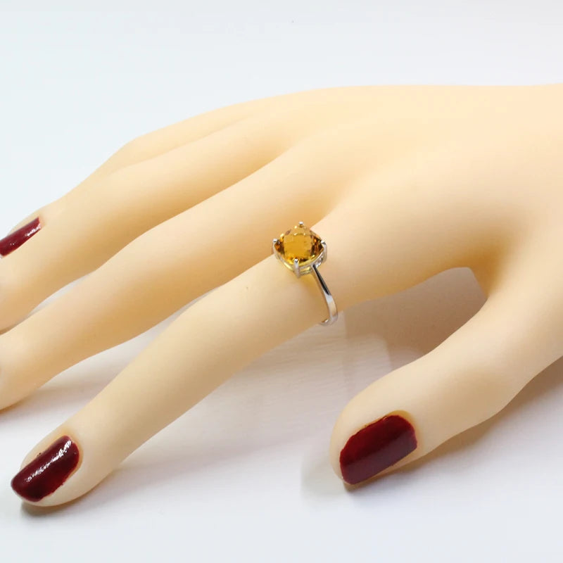 Hot Sale Luxury Silver Ring High Quality 100% Natural Citrine Ring Real 925 Solid Sterling Silver Jewelry for Lady Wedding Ring