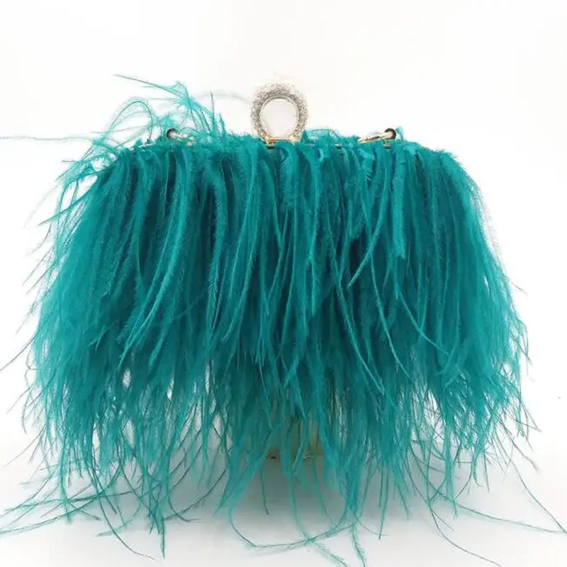 Women Bags Handbags Famous Brands Ostrich Feather Clutch Luxury Handbags Women Bags Designer Chain Evening Party Clutch Bag