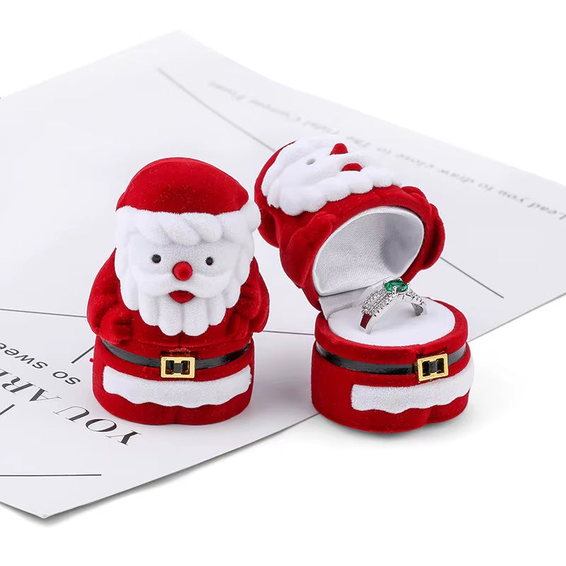 1 Piece Snowman Velvet Jewelry Box Santa Claus Ring Box Jewelry Container for Earrings Display Christmas Gift Box Holder
