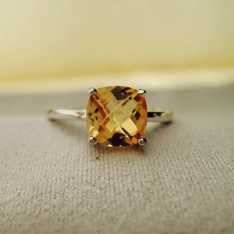 Hot Sale Luxury Silver Ring High Quality 100% Natural Citrine Ring Real 925 Solid Sterling Silver Jewelry for Lady Wedding Ring