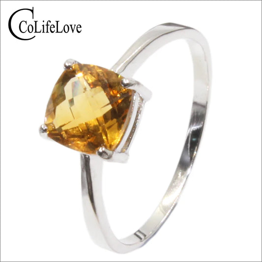Hot Sale Luxury Silver Ring High Quality 100% Natural Citrine Ring Real 925 Solid Sterling Silver Jewelry for Lady Wedding Ring