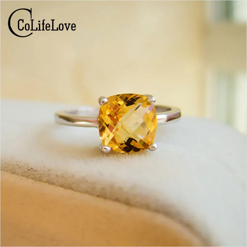Hot Sale Luxury Silver Ring High Quality 100% Natural Citrine Ring Real 925 Solid Sterling Silver Jewelry for Lady Wedding Ring