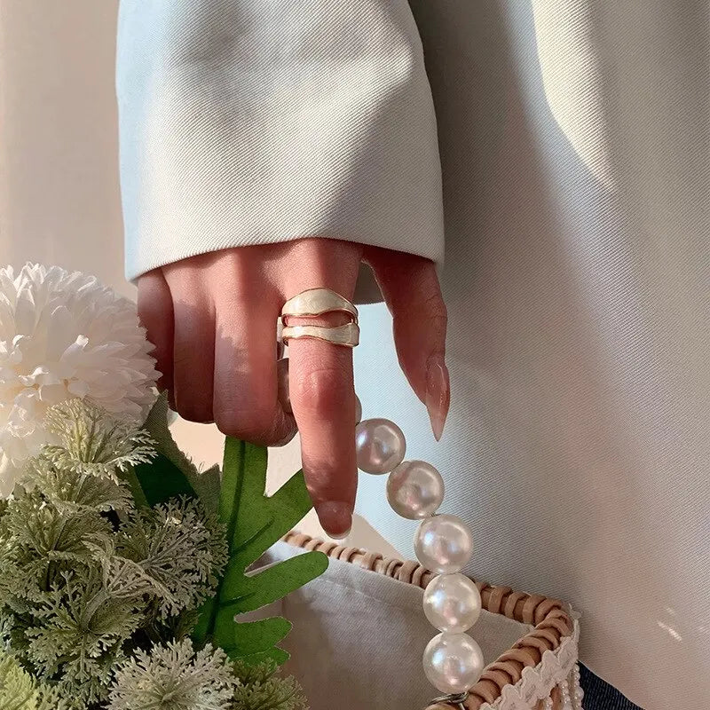 1Pc Vintage White Enamel Metal Irregular Shape Geometric Open Adjustable Ring for Women Girl Fashion Jewelry Birthday Gifts