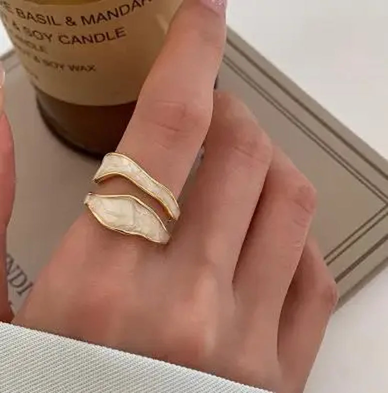 1Pc Vintage White Enamel Metal Irregular Shape Geometric Open Adjustable Ring for Women Girl Fashion Jewelry Birthday Gifts