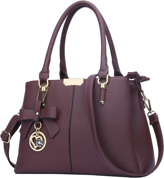 Women's Top Handle Satchel Handbags with Three Zippered Compartments