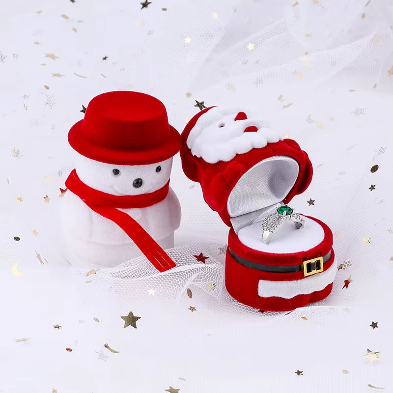 1 Piece Snowman Velvet Jewelry Box Santa Claus Ring Box Jewelry Container for Earrings Display Christmas Gift Box Holder