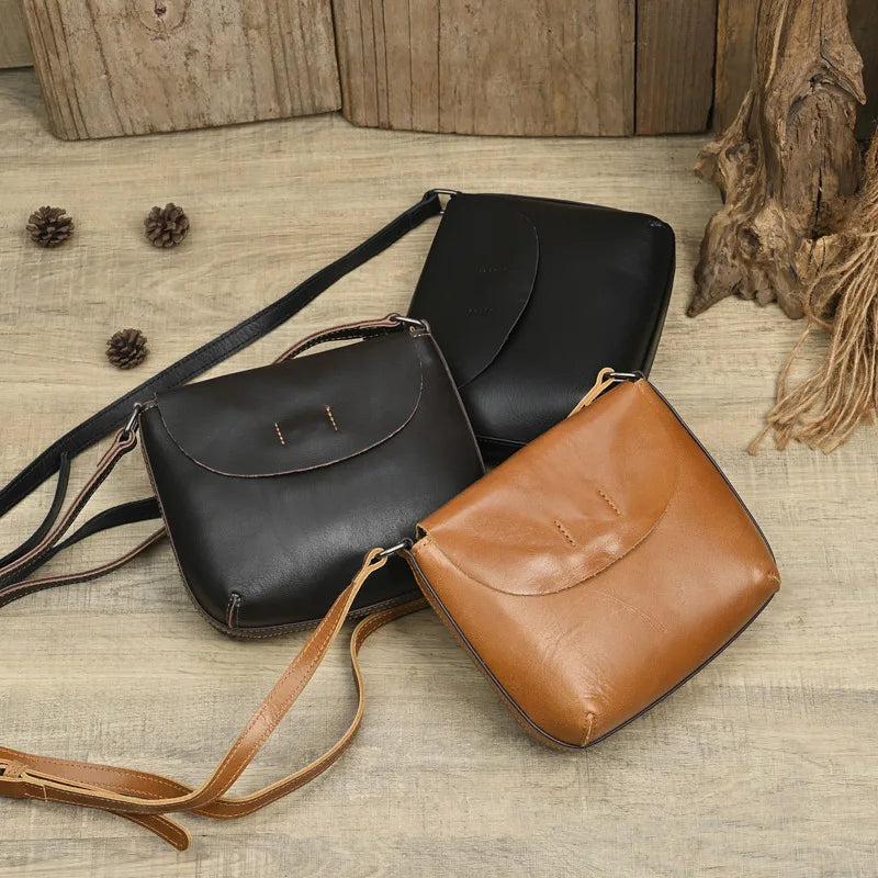 Retro Genuine Leather Women Bag Ladies Bags 2025 New Simple First Layer Cowhide Female Shoulder & Crossbody Bags