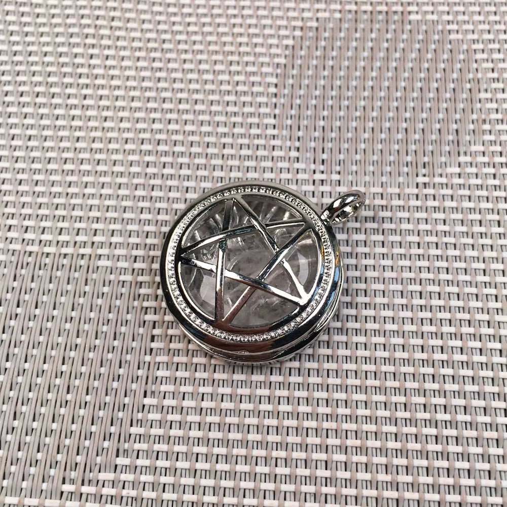 Natural Semi-Precious Stone Pendant round Pentagonal Alloy Cage Charms for Jewelry Making DIY Necklace Accessories Gift