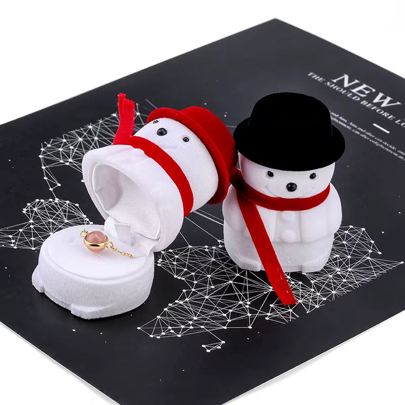 1 Piece Snowman Velvet Jewelry Box Santa Claus Ring Box Jewelry Container for Earrings Display Christmas Gift Box Holder