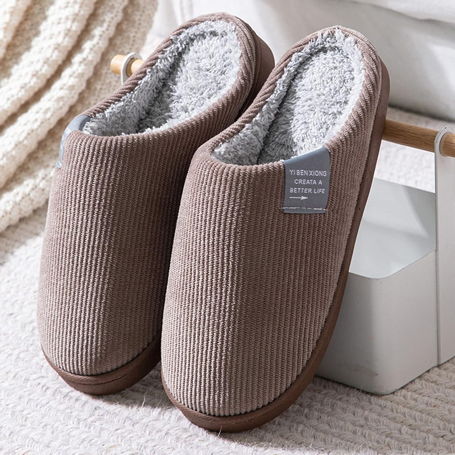 Women'S Slippers Men'S Warm Slippers Winter Warm Memory Foam House Slippers Soft Cozy Fuzzy Non-Slip Clog Slipper