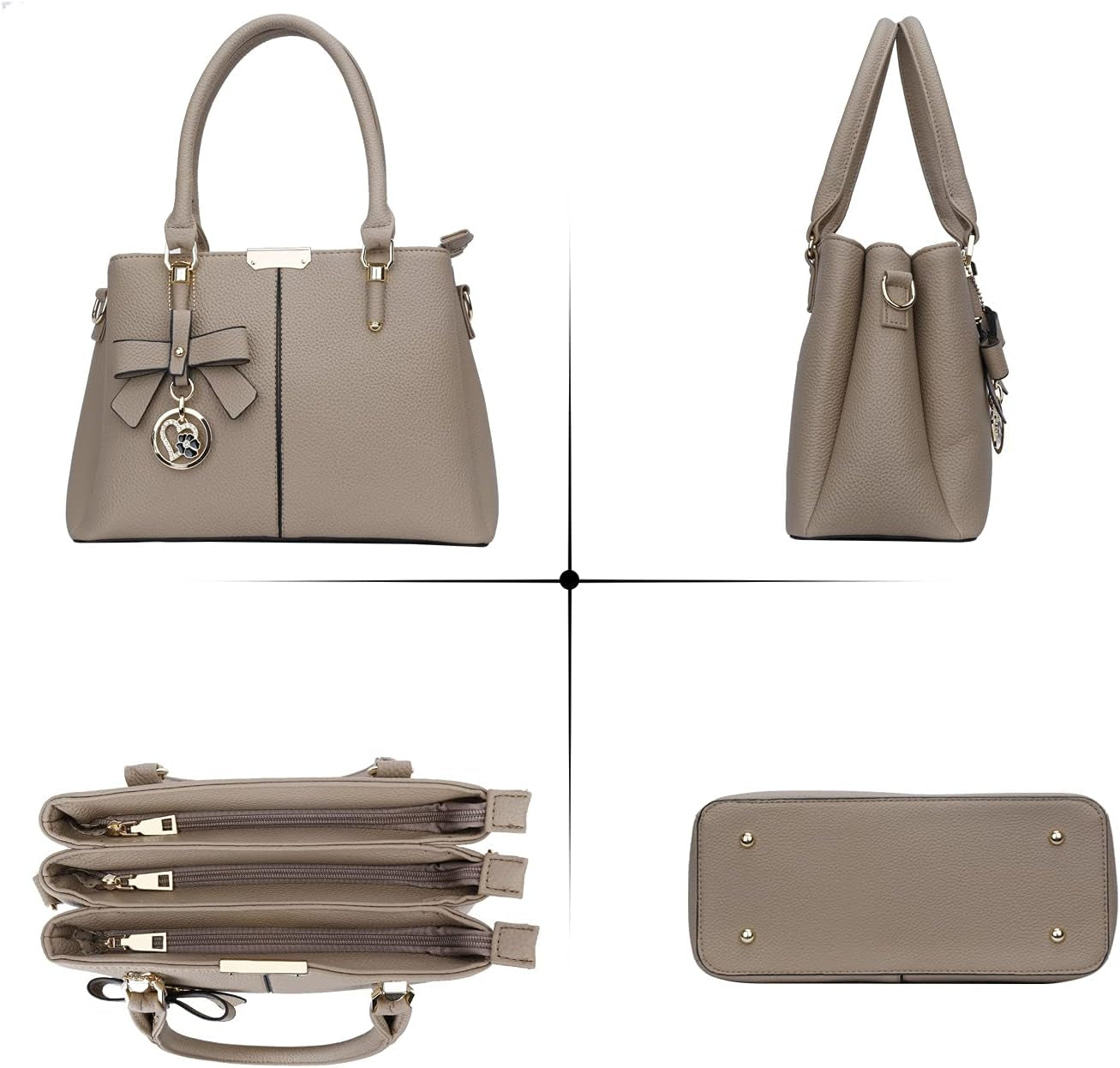 Women's Top Handle Satchel with Three Zippered Compartments - Versatile Handbags and Shoulder Bags