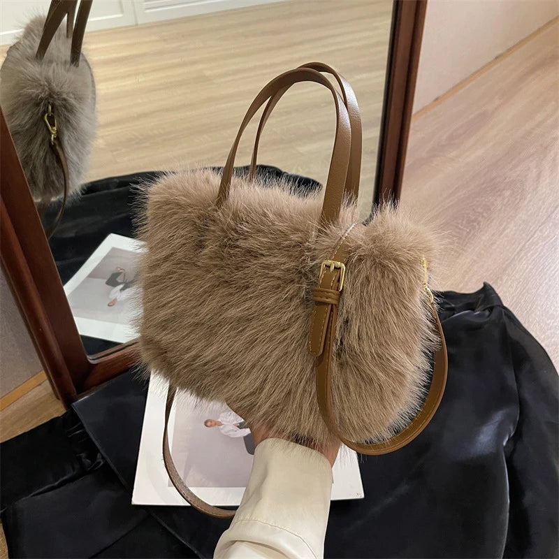 Solid Zipper Women'S Shoulder Bags Ladies Bags on Sale 2024 High Quality Winter Milk Cotton Women'S Handbags Fashion Soft Bolsos