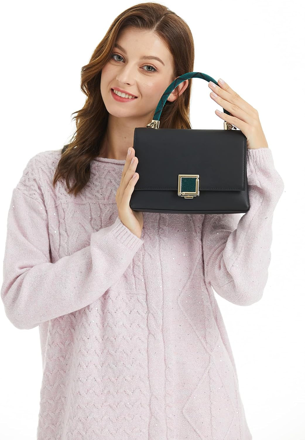 Women's Top Layer Leather Crossbody Handbag - Elegant One-Shoulder Design for Professional Use (LW002) - Black