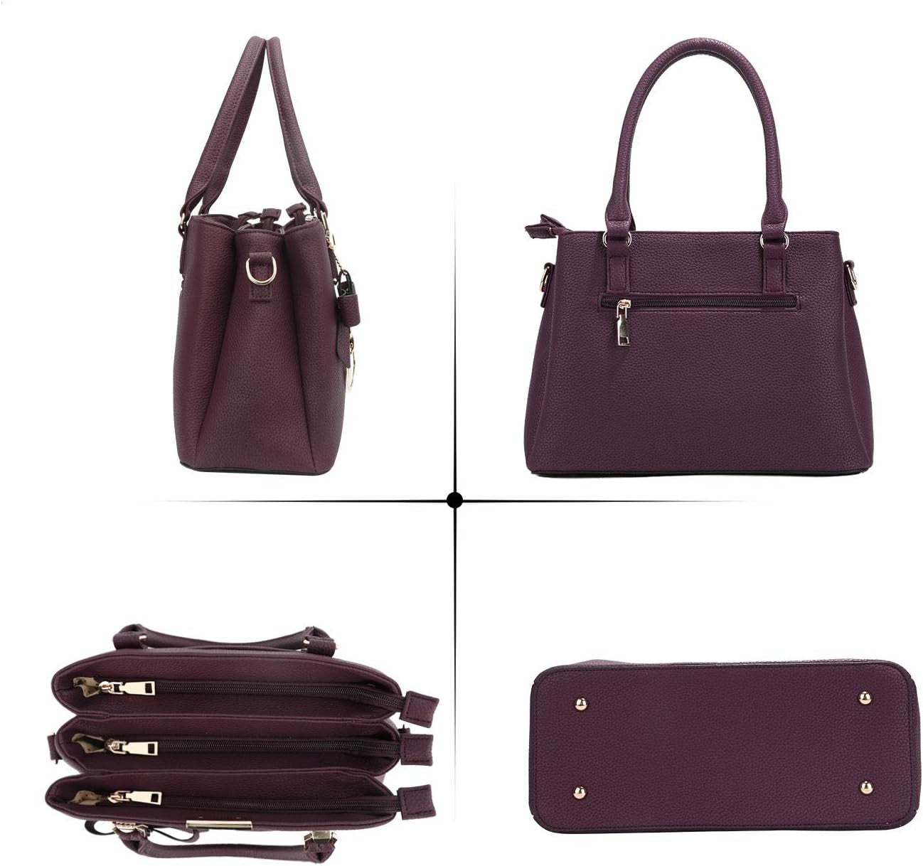 Women's Top Handle Satchel Handbags with Three Zippered Compartments