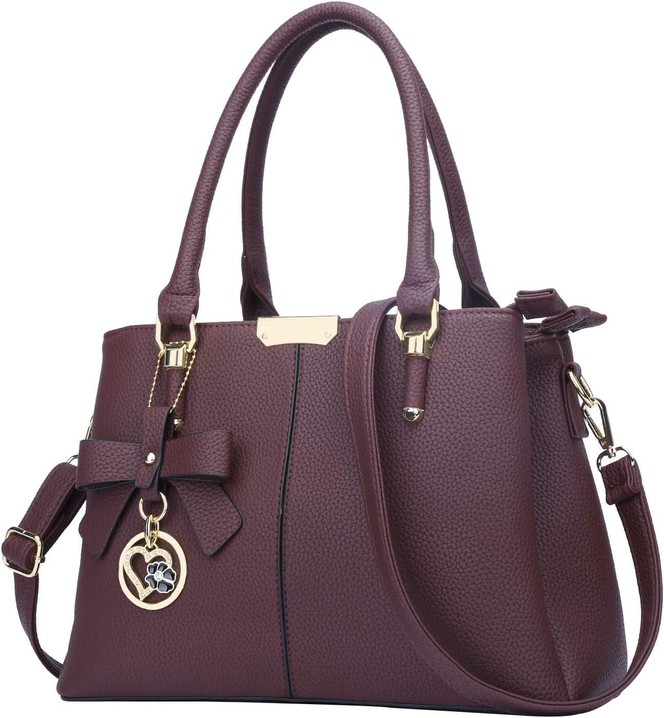 Women's Top Handle Satchel Handbags with Three Zippered Compartments