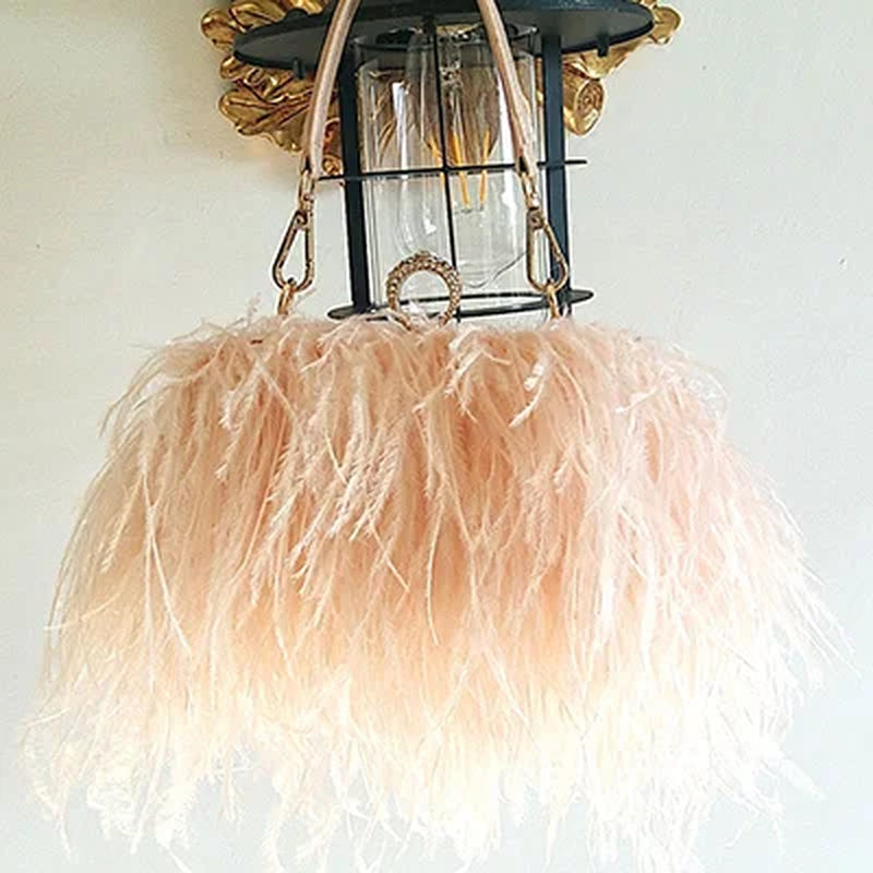 Women Bags Handbags Famous Brands Ostrich Feather Clutch Luxury Handbags Women Bags Designer Chain Evening Party Clutch Bag